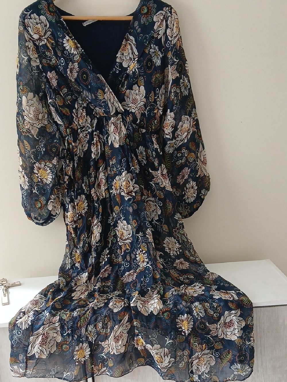Helena Navy Floral Asymmetrical Dress